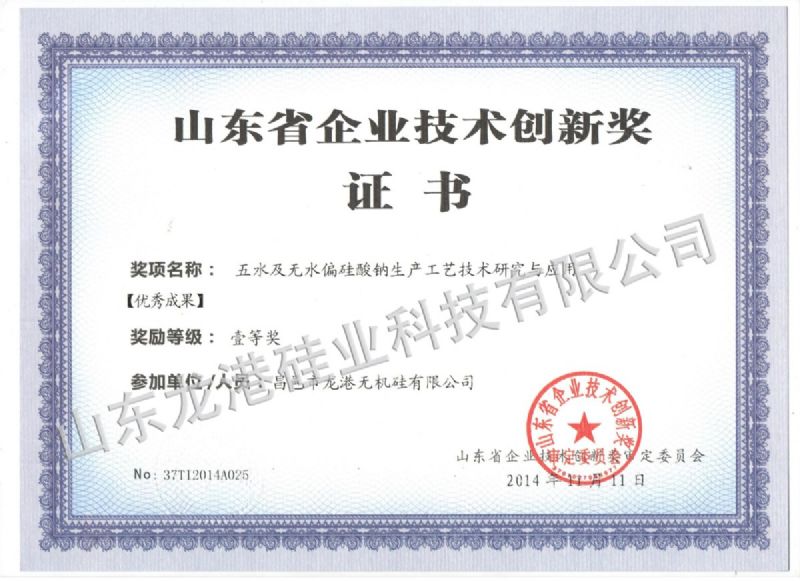 First prize of Shandong enterprise technology innovation award